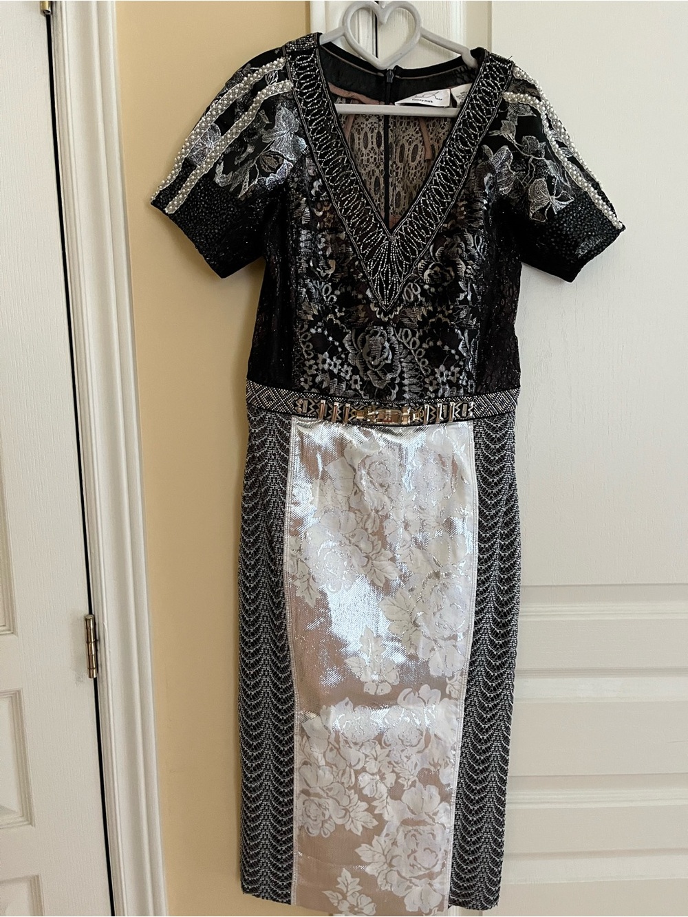 Anthropologie Byron Lars Beauty Mark Black and Silver Embellished Midi Dress